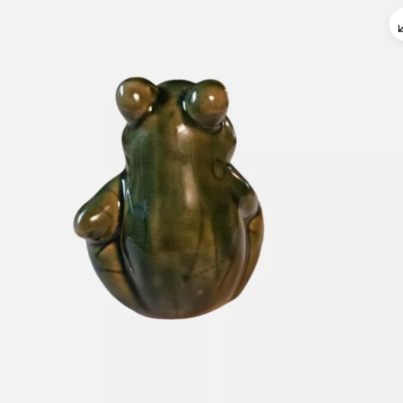 Thoughtful Frog Ceramic Figurine Green 3 1/2" Tall - Picture 3 of 6
